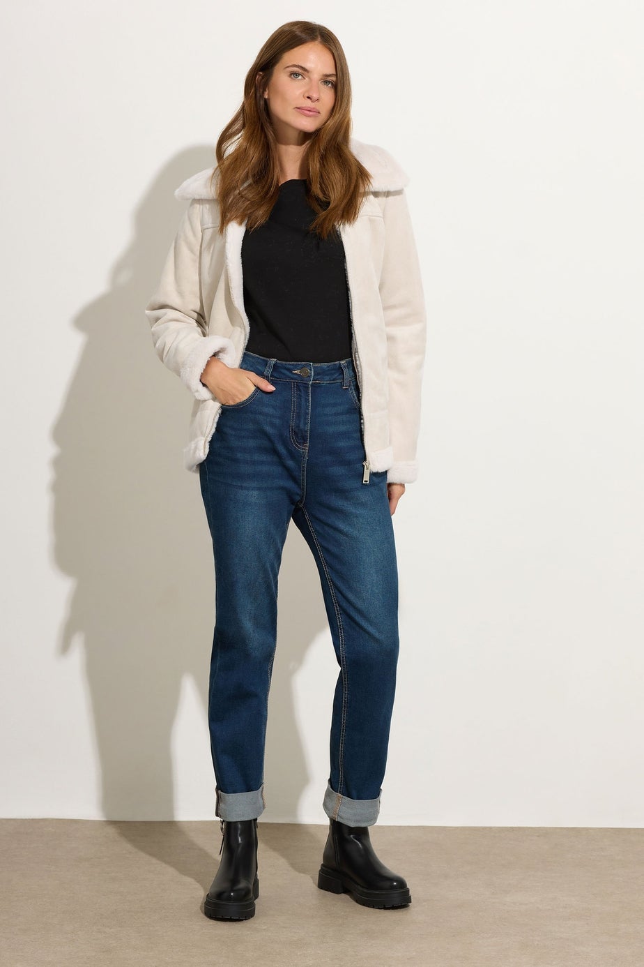 M&Co Ivory Faux Suede Aviator Jacket