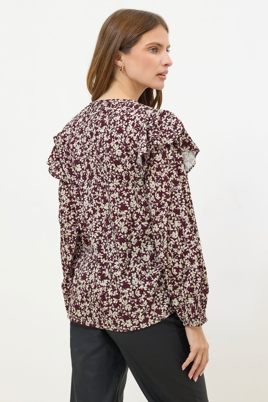 M&Co Berry Purple Floral Print Tie Neck Blouse