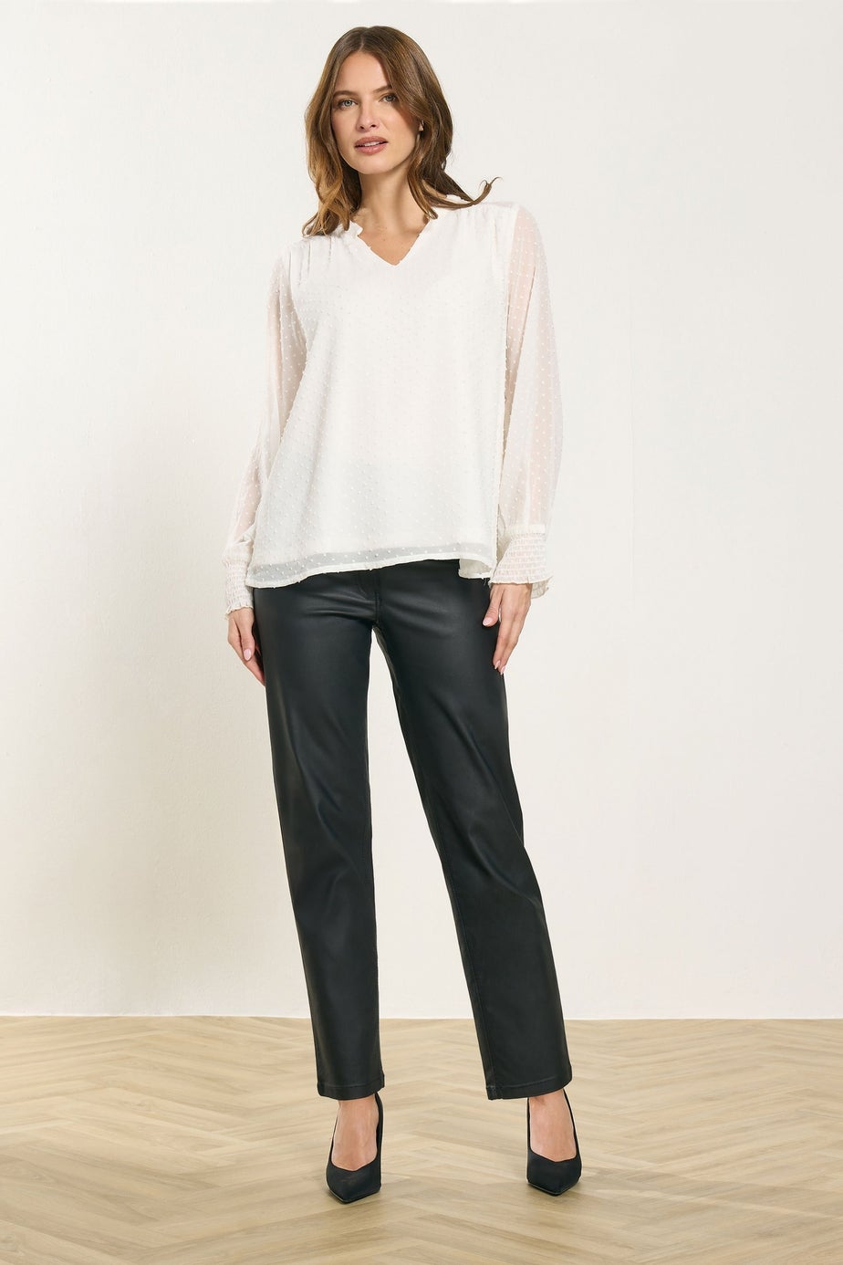 M&Co Ivory White Long Sleeve Spot Print Blouse