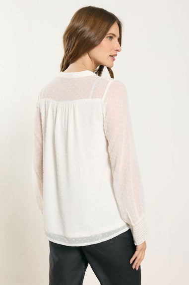 M&Co Ivory White Long Sleeve Spot Print Blouse