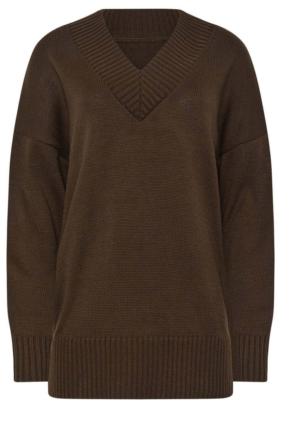 Long Tall Sally Chocolate Brown Knitted V-Neck Jumper