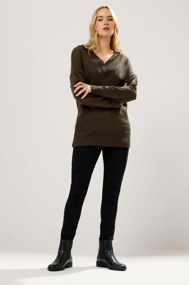 Long Tall Sally Chocolate Brown Knitted V-Neck Jumper