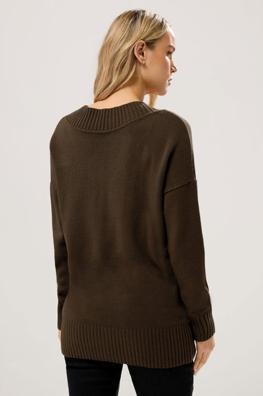 Long Tall Sally Chocolate Brown Knitted V-Neck Jumper