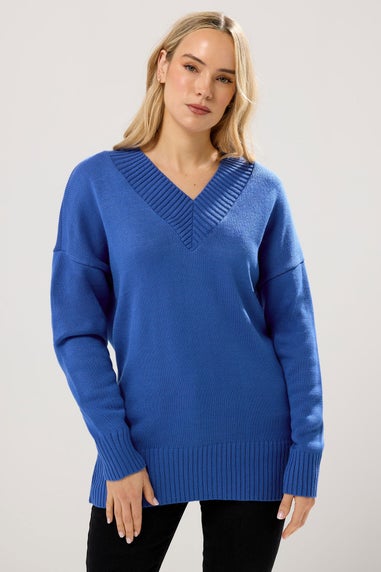 Long Tall Sally Cobalt Blue Knitted V-Neck Jumper