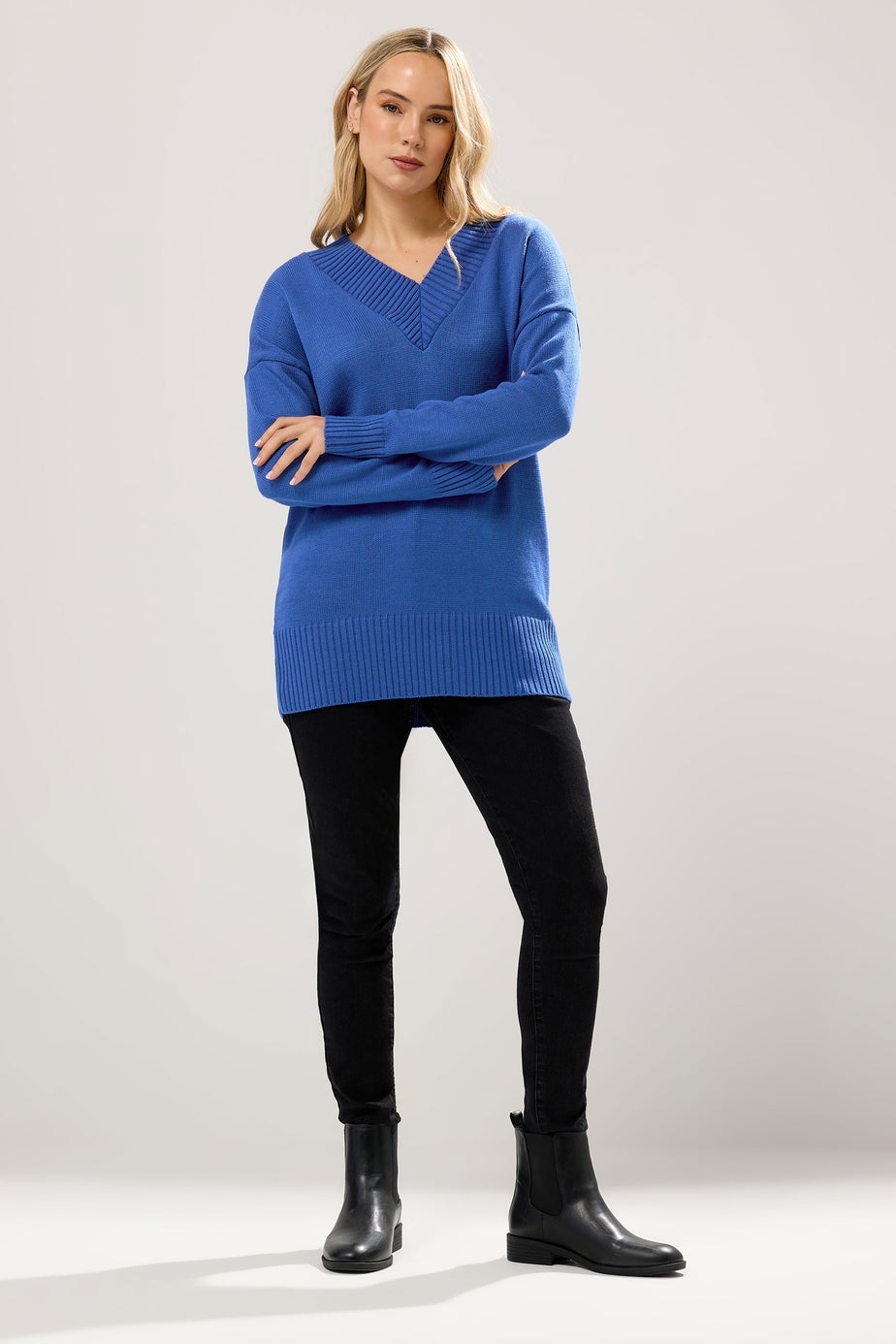 Long Tall Sally Cobalt Blue Knitted V-Neck Jumper