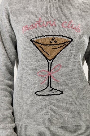 Long Tall Sally Grey 'Martini Club' Knitted Slogan Jumper