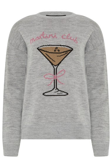 Long Tall Sally Grey 'Martini Club' Knitted Slogan Jumper