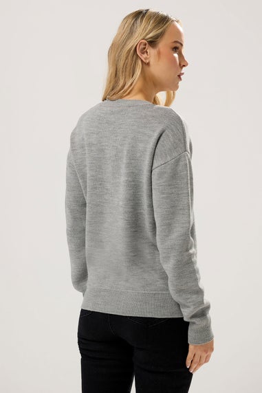 Long Tall Sally Grey 'Martini Club' Knitted Slogan Jumper