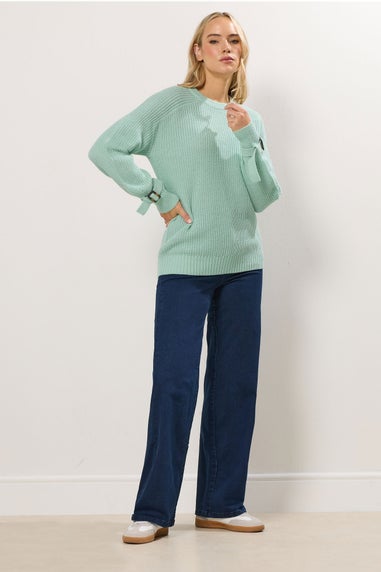 Long Tall Sally Green Knitted Buckle Sleeve Jumper