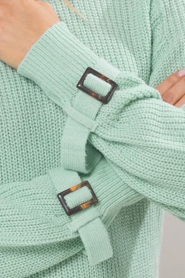 Long Tall Sally Green Knitted Buckle Sleeve Jumper