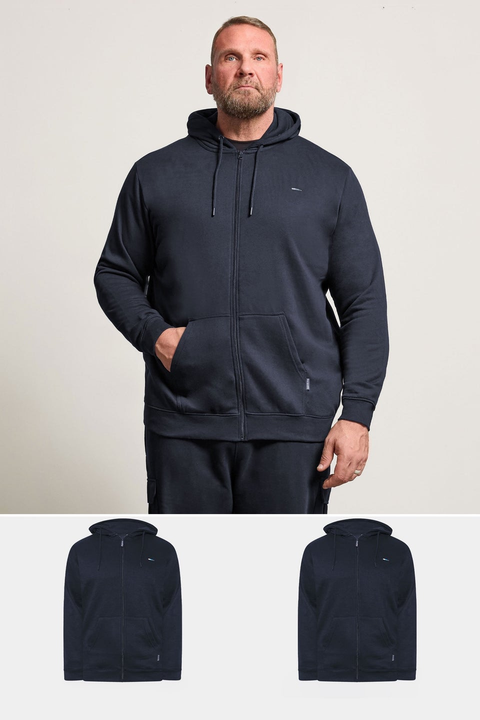 BadRhino 2 Pack Navy Blue Zip Through Hoodies