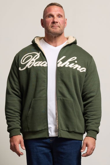 BadRhino Dark Green Borg Lined Zip Through Hoodie