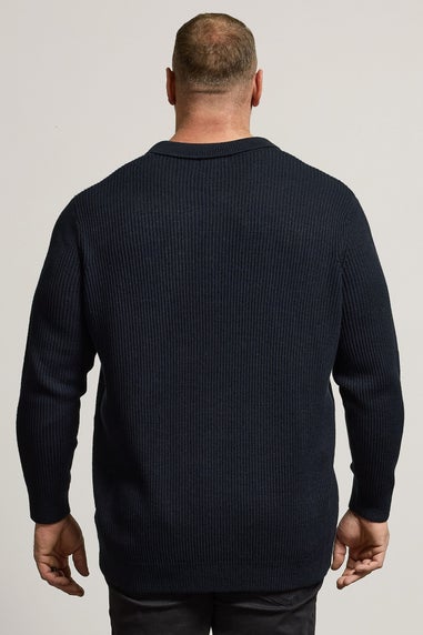 BadRhino Navy Blue Chunky Knit Collared Jumper