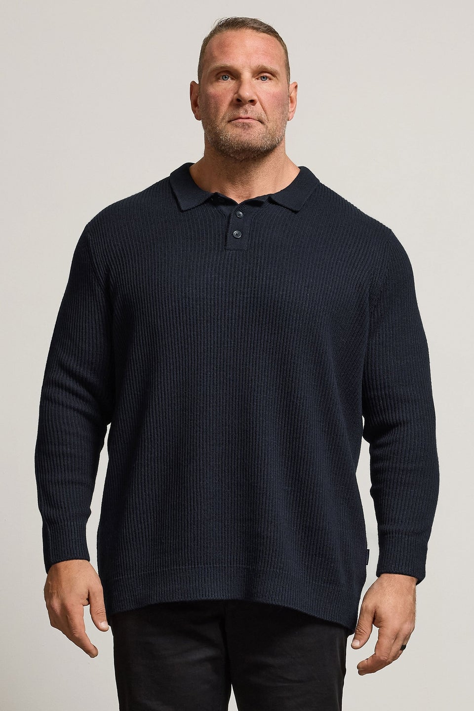 BadRhino Navy Blue Chunky Knit Collared Jumper