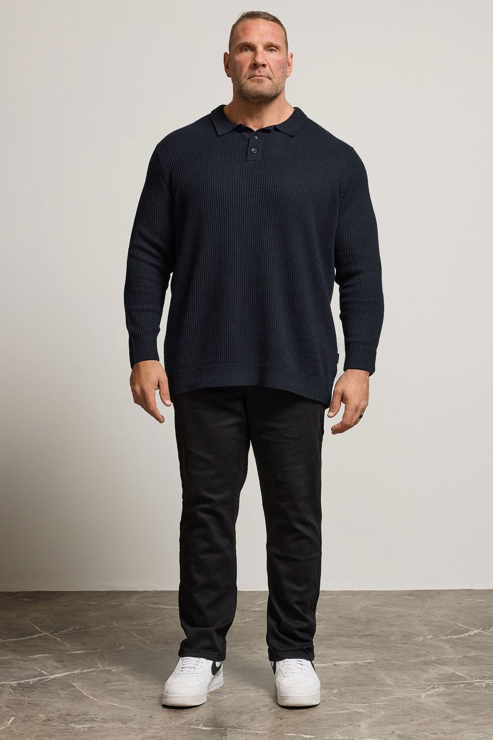 BadRhino Navy Blue Chunky Knit Collared Jumper