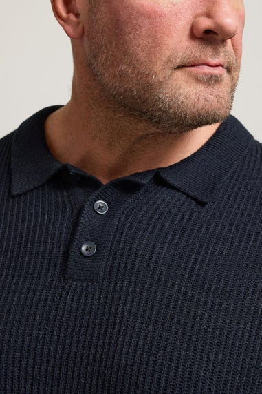 BadRhino Navy Blue Chunky Knit Collared Jumper