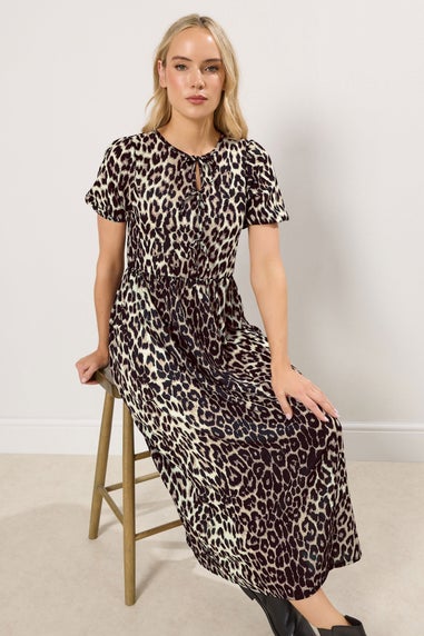 Long Tall Sally Beige Brown Tie Front Smock Dress