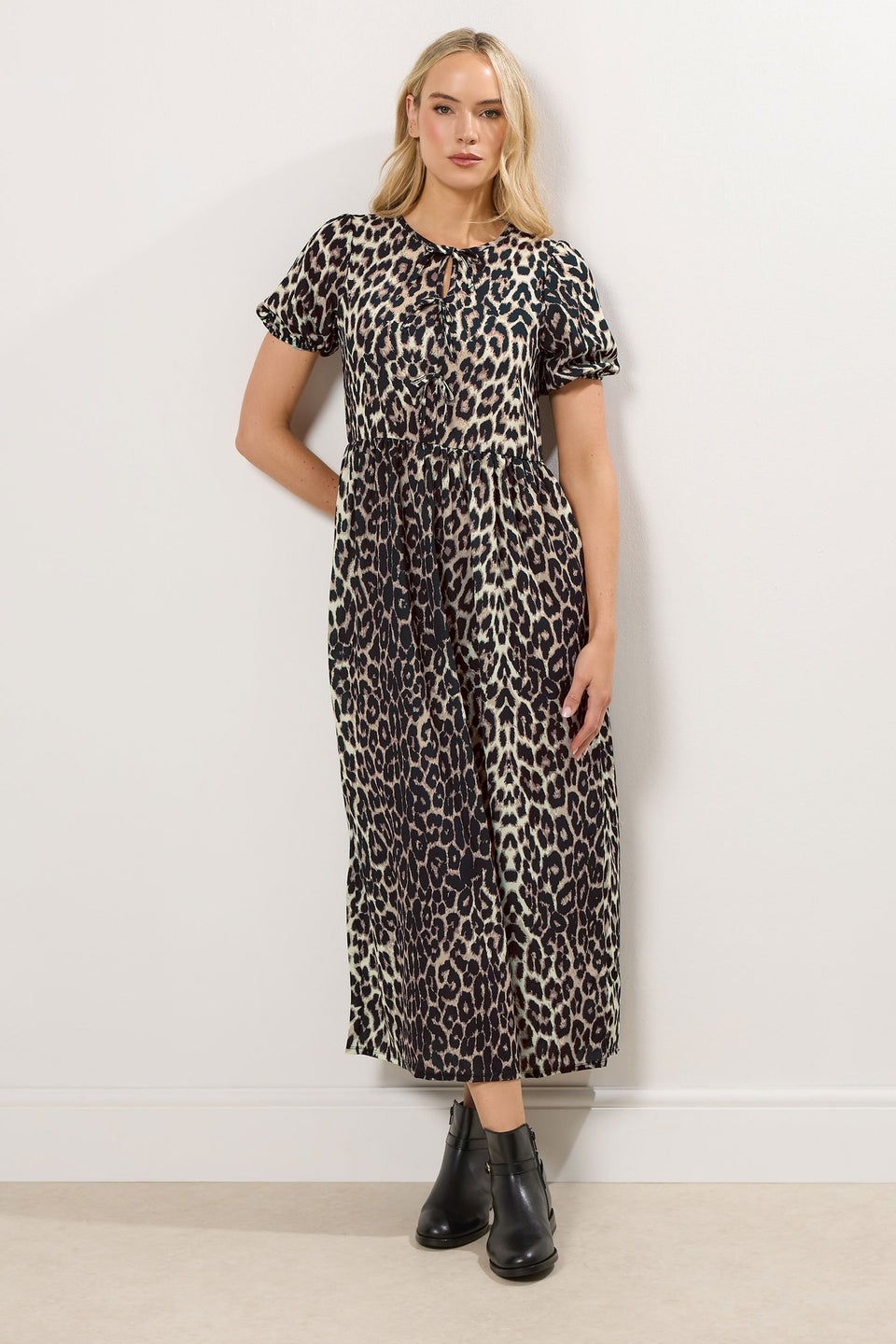 Long Tall Sally Beige Brown Tie Front Smock Dress