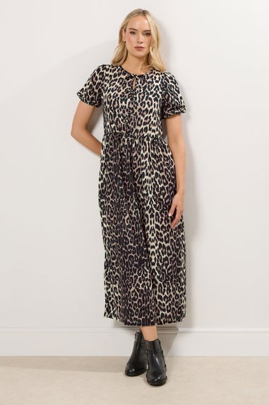 Long Tall Sally Beige Brown Tie Front Smock Dress