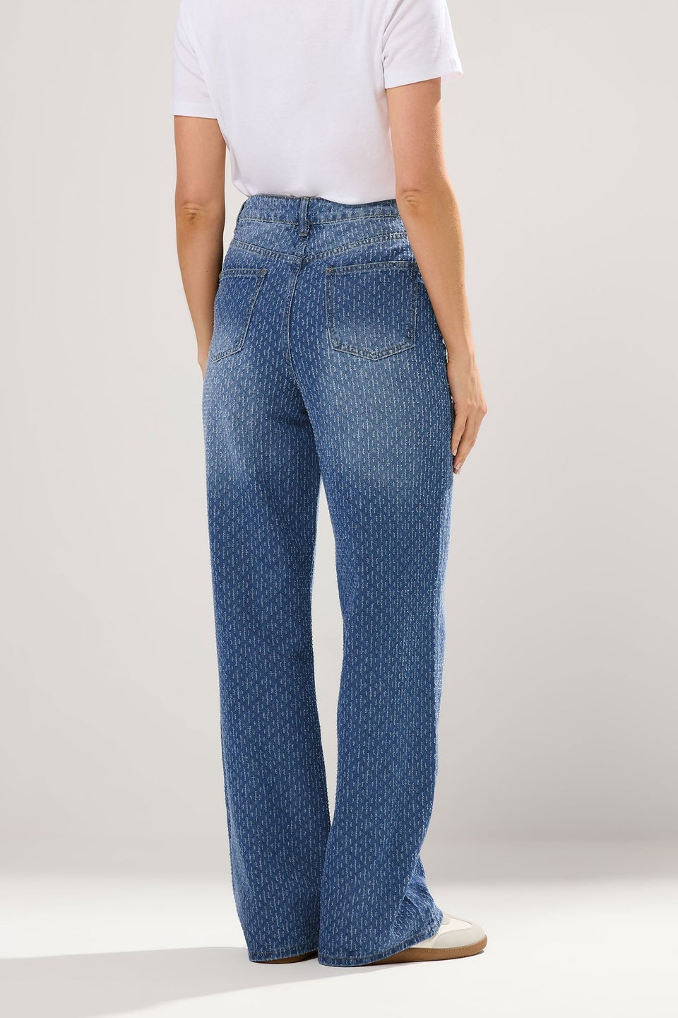 Long Tall Sally Mid Wash Textured Wide Leg Jeans