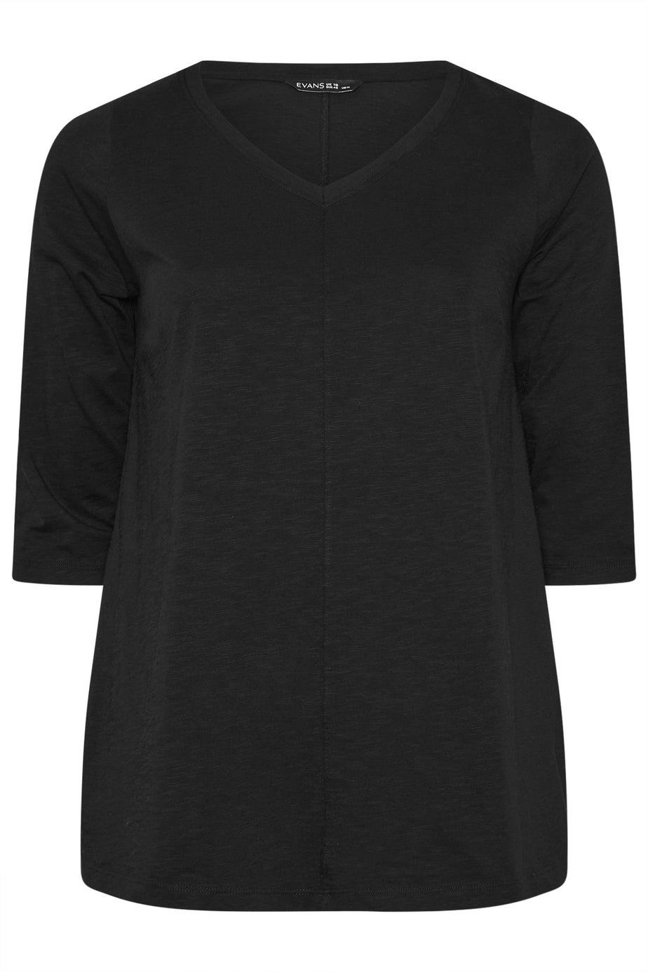 Evans Curve Black V-Neck Cotton Top