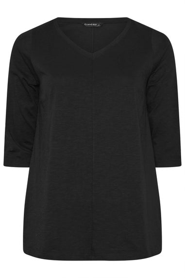 Evans Curve Black V-Neck Cotton Top