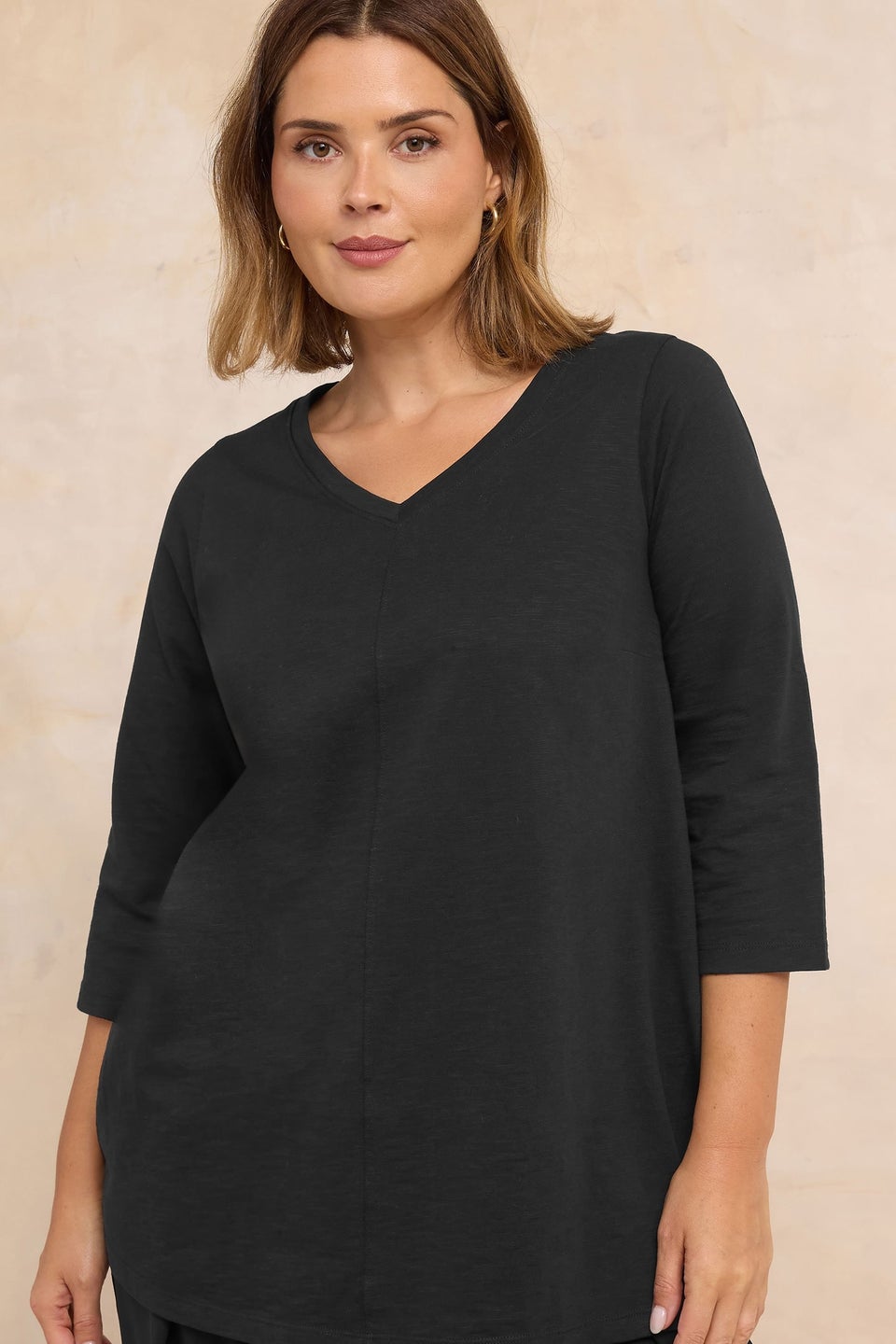 Evans Curve Black V-Neck Cotton Top