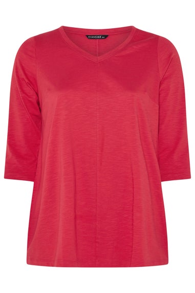 Evans Curve Red V-Neck Cotton Top