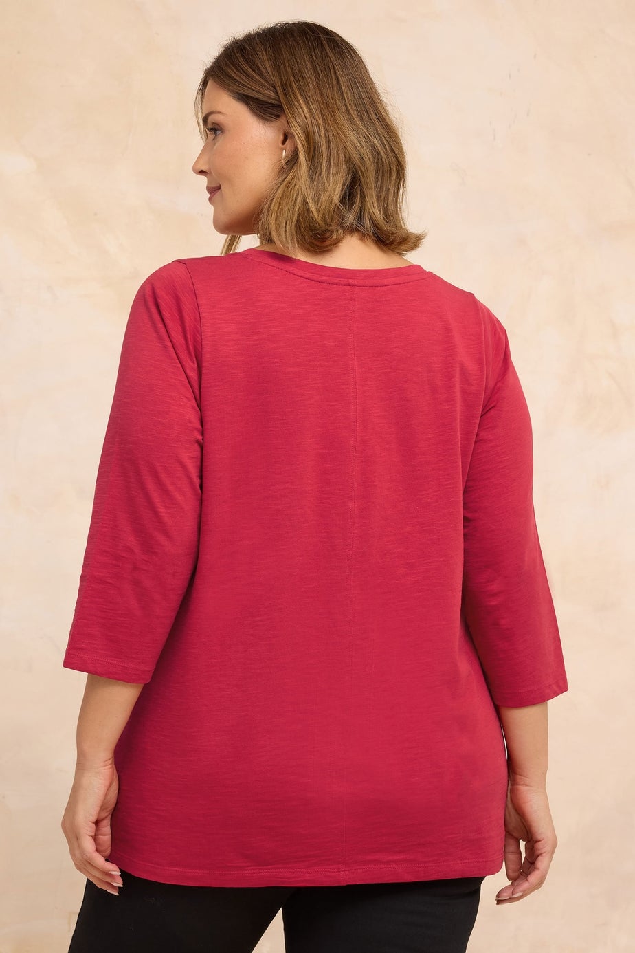 Evans Curve Red V-Neck Cotton Top