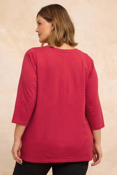 Evans Curve Red V-Neck Cotton Top
