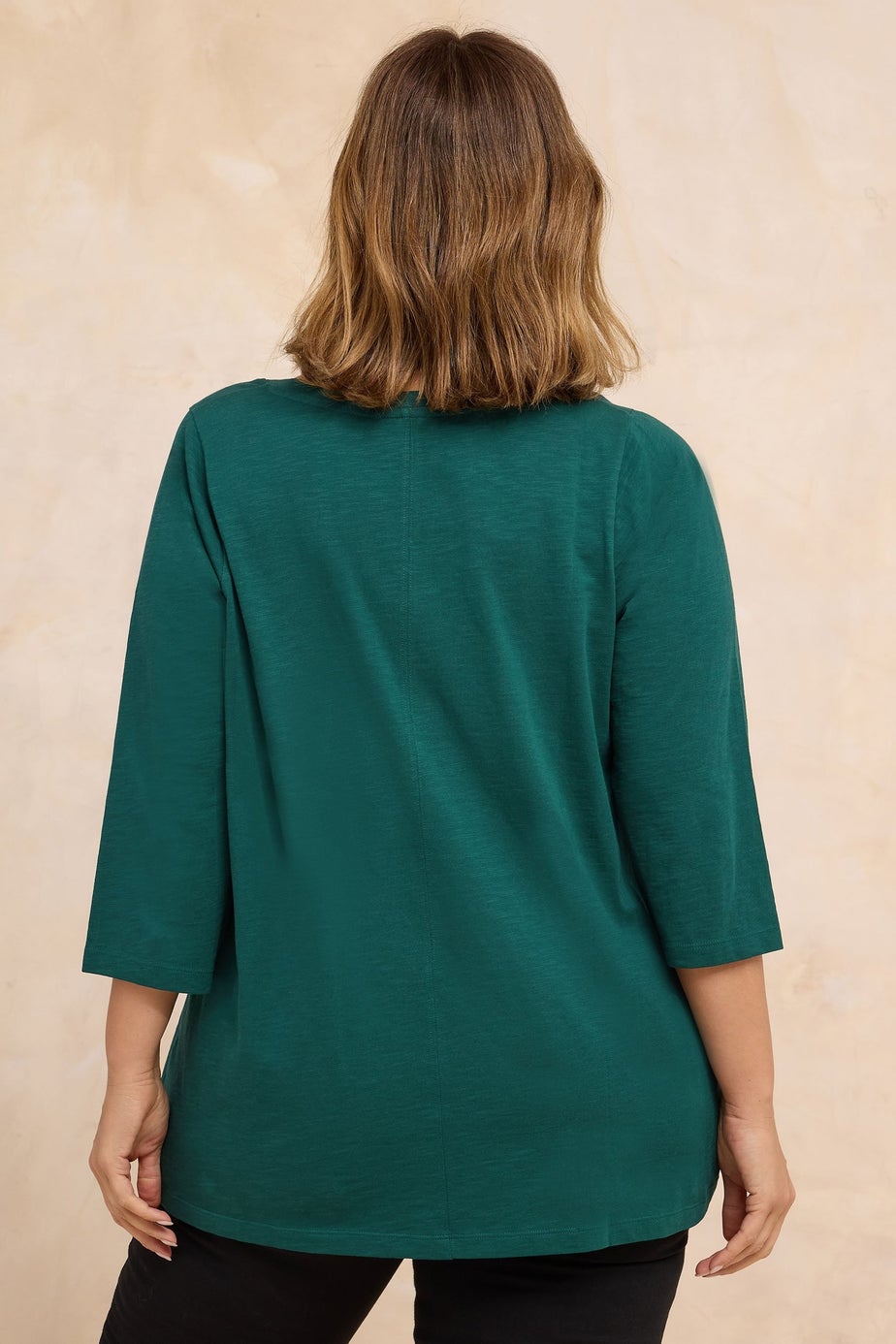 Evans Curve Teal Green V-Neck Cotton Top