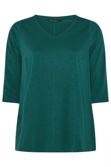 Evans Curve Teal Green V-Neck Cotton Top