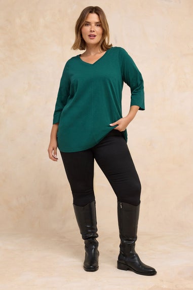 Evans Curve Teal Green V-Neck Cotton Top