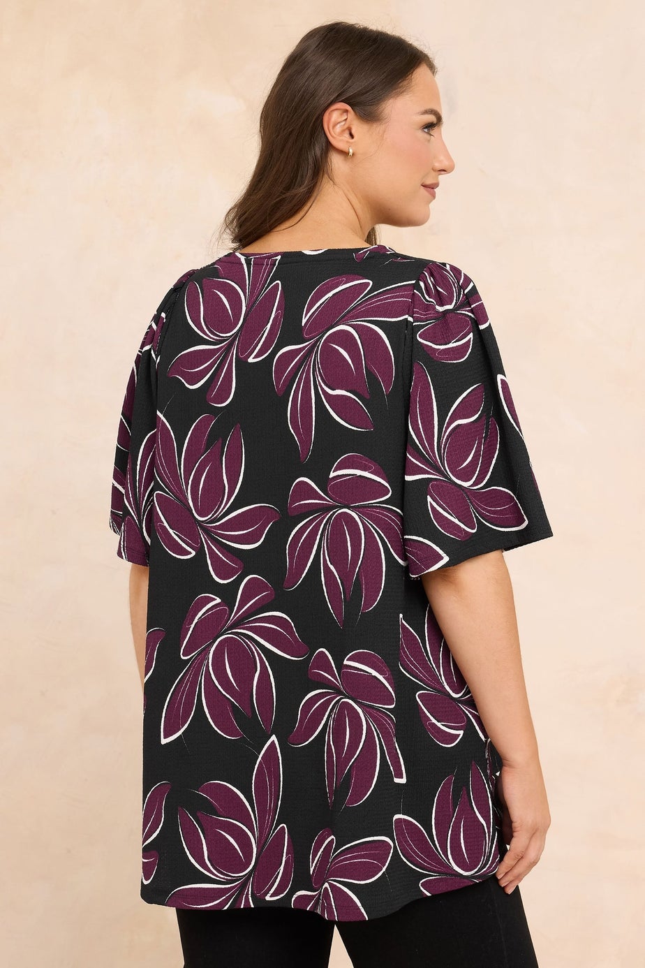 Evans Curve Berry Red Floral Print Pleat Front Top