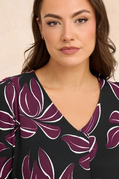 Evans Curve Berry Red Floral Print Pleat Front Top