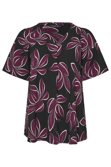 Evans Curve Berry Red Floral Print Pleat Front Top