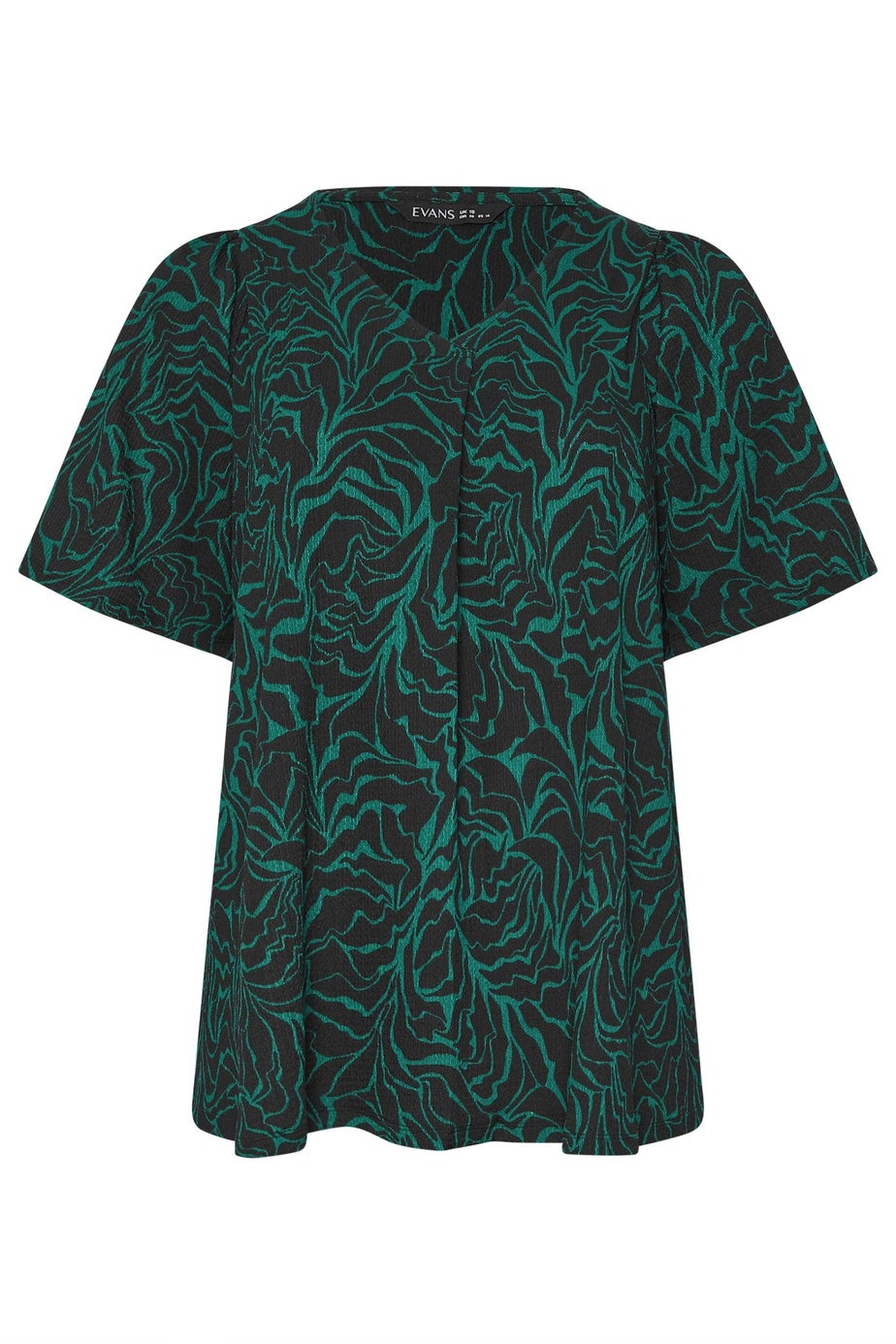 Evans Curve Green Abstract Print Pleat Front Crinkle Top