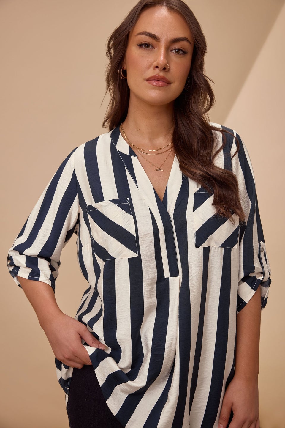 Evans Curve Navy Stripe Overhead Utility Shirt