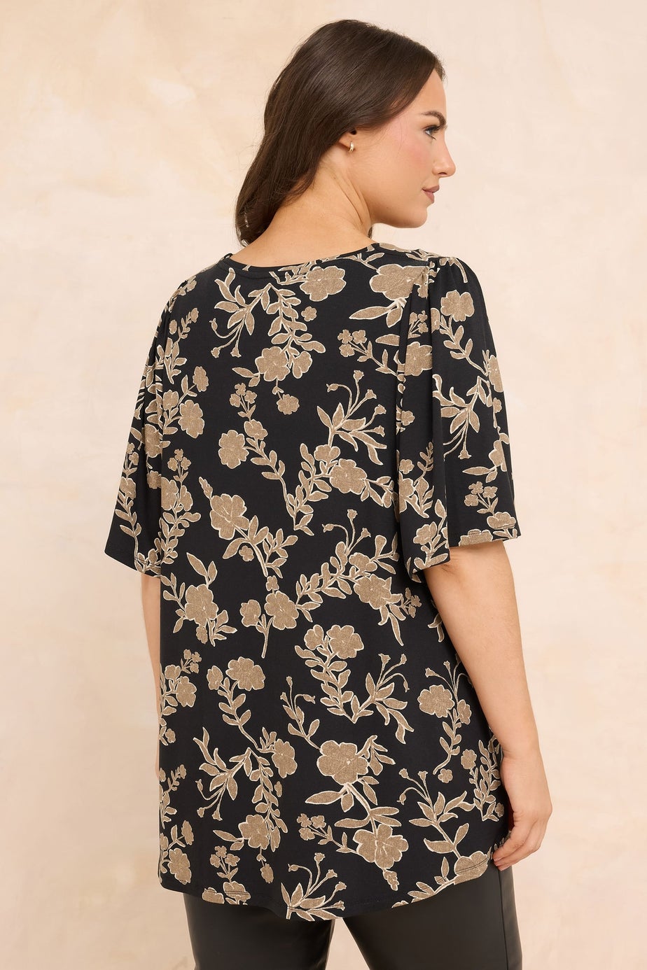 Evans Curve Black Floral Print Pleat Front Top