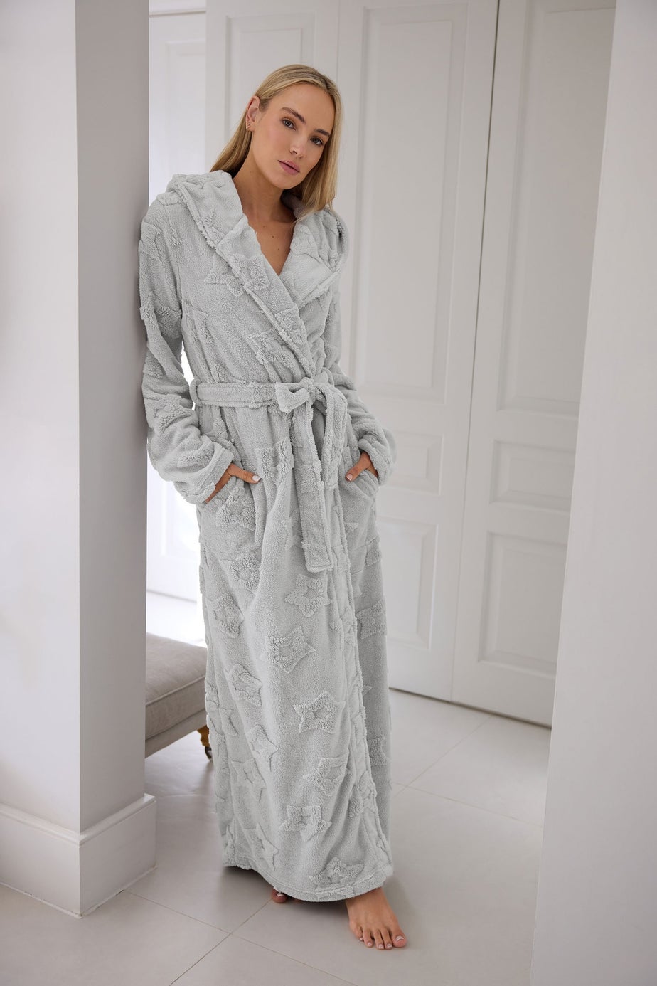 Long Tall Sally Light Grey Star Embossed Dressing Gown