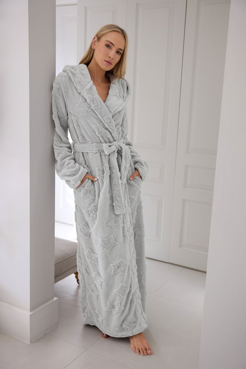 Long Tall Sally Light Grey Star Embossed Dressing Gown