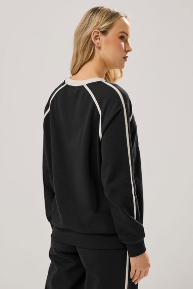 Long Tall Sally Black 'Cote d'Azur' Slogan Pipe Detail Sweatshirt
