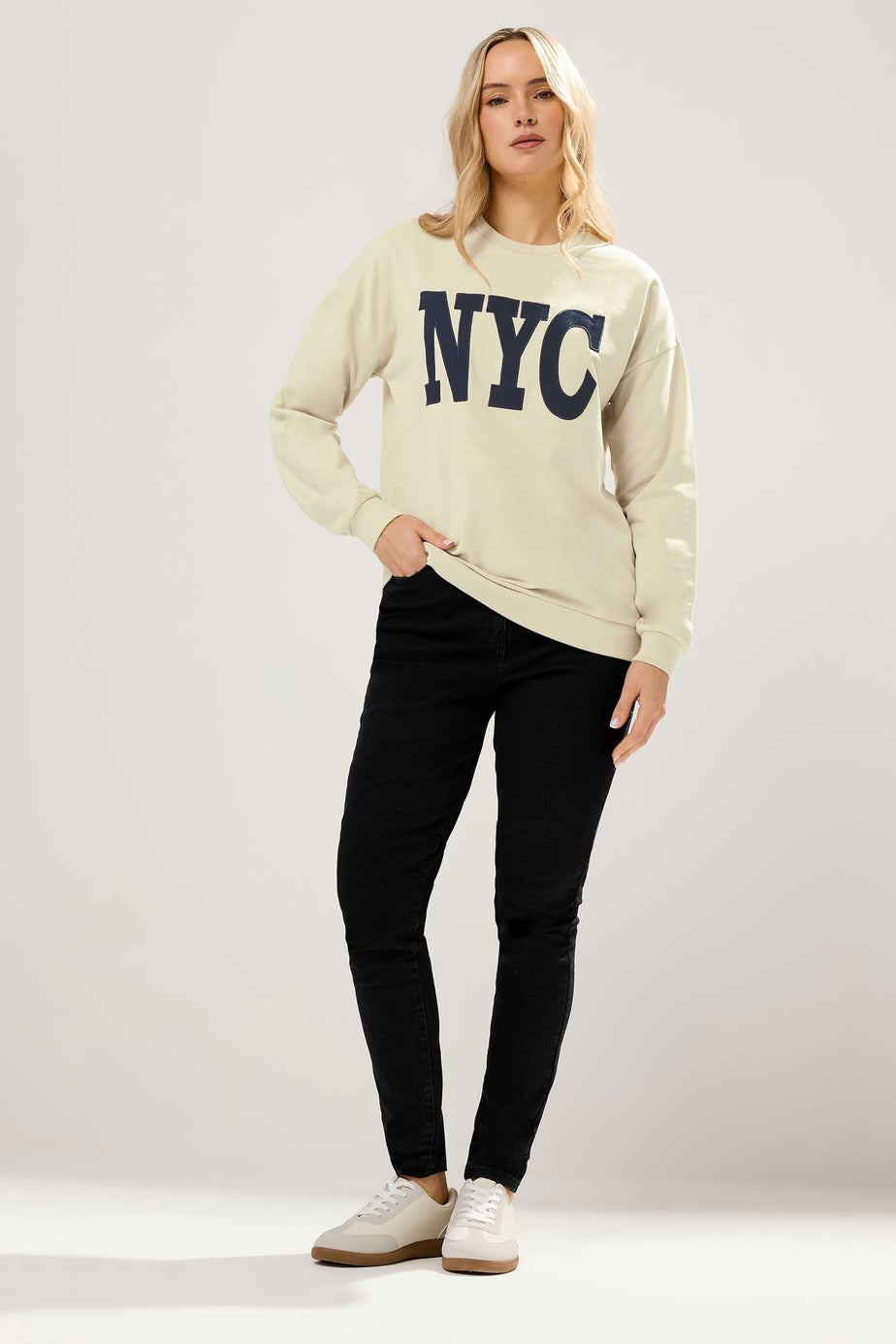 Long Tall Sally Beige Brown 'NYC' Applique Slogan Sweatshirt