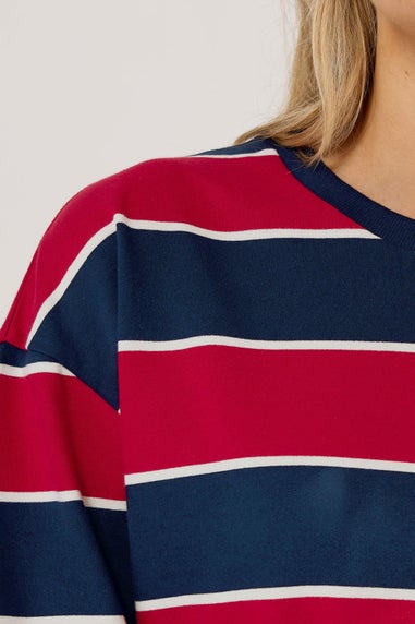 Long Tall Sally Navy Blue & Red Stripe Crew Neck Sweatshirt