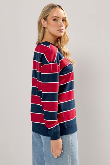 Long Tall Sally Navy Blue & Red Stripe Crew Neck Sweatshirt