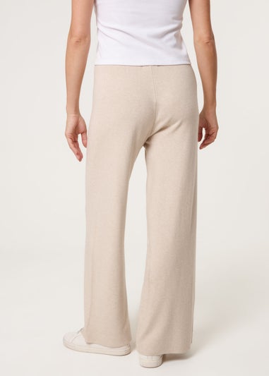 Blue Vanilla Beige Knitted Wide Leg Trousers