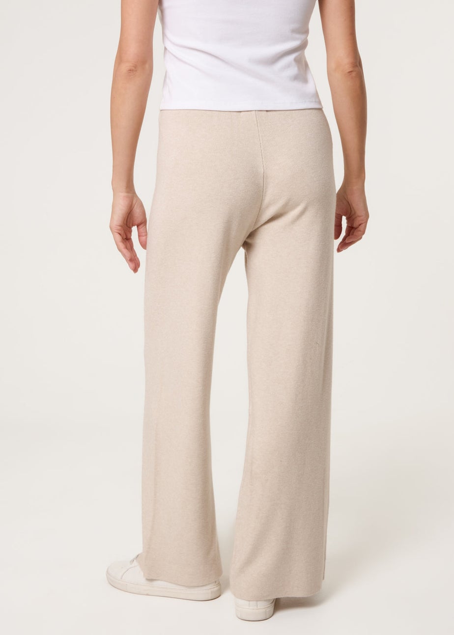 Blue Vanilla Beige Knitted Wide Leg Trousers
