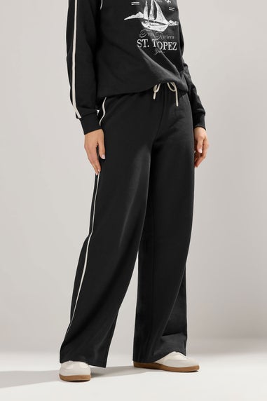 Long Tall Sally Black Pipe Detail Wide Leg Joggers