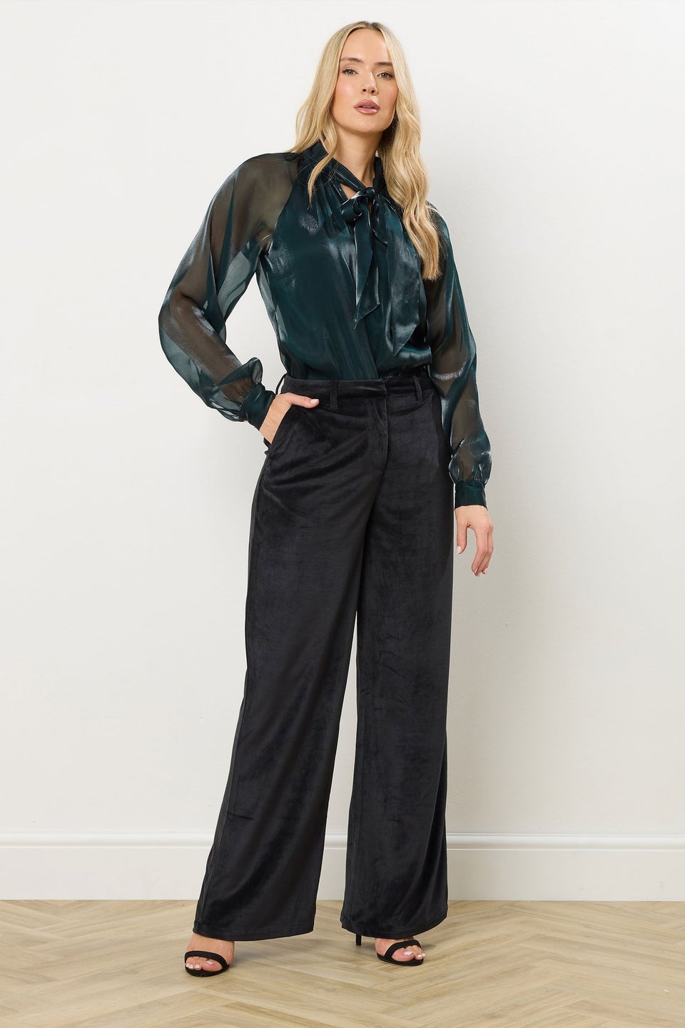Long Tall Sally Black Velvet Palazzo Trousers