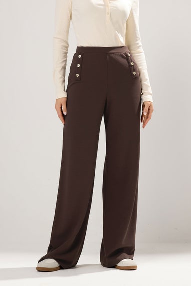 Long Tall Sally Chocolate Brown Military Wide Leg Trousers